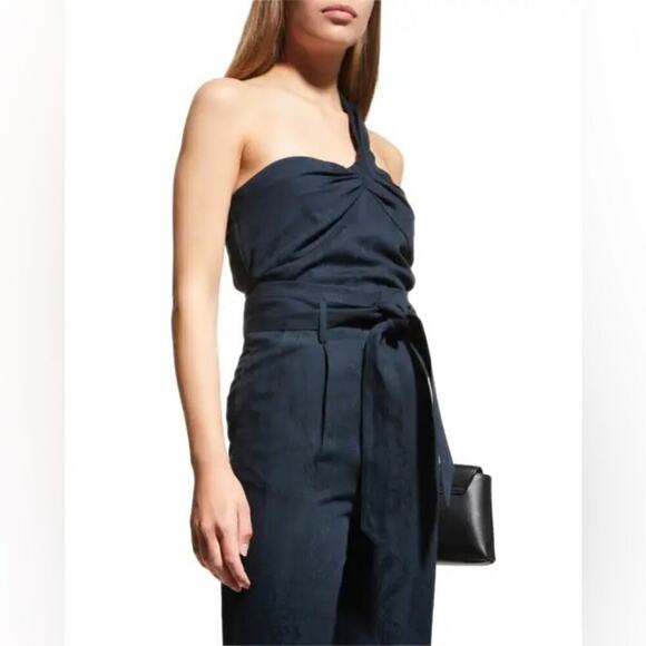 Veronica Beard Navy One Shoulder Linen Blend Blouse Size 12 Belinda Top NWT - Picture 12 of 14